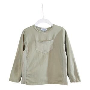 Kokao Paris Green Long Sleeve Crewneck T-shirt Ribbed Trim Casual Basic Girls' 5